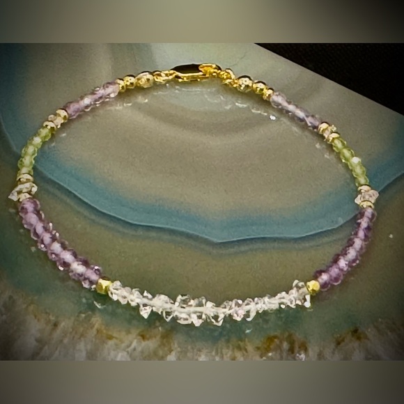 Herkimer Diamond Pink Sapphire Peridot Bracelet in 18kt Gold Vermeil - Picture 4 of 5